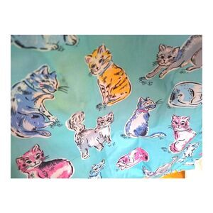 Whimsical Kitty Cats Tote Bag Cath Kidston Lightweight Foldable Aqua Blue NWOT